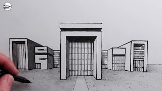 How to Draw a Modern Building in OnePoint Perspective [upl. by Decato]