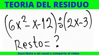 EL RESTO DE UNA DIVISIÓN POR TEORÍA DEL RESIDUO TEOREMA DEL RESTO [upl. by Eirallam421]