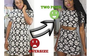 DIY TWO PIECE FLIP  Transform OverSize dress Into Skirt and Top [upl. by Znieh]