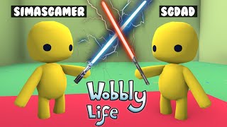 SIMASGAMER VS SGDAD LIGHT SABER DUEL in WOBBLY LIFE [upl. by Ardnuasac953]