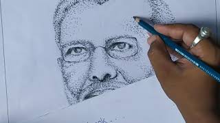 How to draw Narendra Modi portrait using many dots step by step [upl. by Euqitsym782]