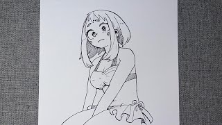 How To Draw Uraraka Ochaco in Swimsuit l Step by step l Anime drawing [upl. by Rolph]