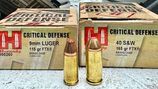 9mm vs 40 SampW Hornady Critical Defense Penetration Test [upl. by Ailemaj787]