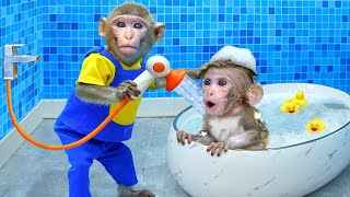 KiKi Monkey take care of Naughty Baby  Time to take a bath  KUDO ANIMAL KIKI [upl. by Attelrak769]