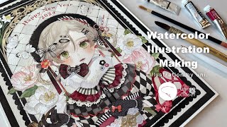 【透明水彩】アナログイラストメイキング1┊Watercolor illustration making [upl. by Buyers]