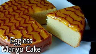 Mango Cake  Eggless Mango Cake Without Oven Butter Paper Cream Condensed Milk Butter Curd [upl. by Yanahc]