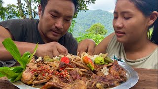 Naga couple eating best chicken parts with king chilly eating in fresh and open surroundings [upl. by Akilat986]