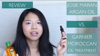 Review  Josie Maran Argan Oil vs Garnier Fructis Moroccan Sleek Oil Treatment [upl. by Clementina]