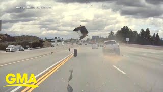 Dash camera captures wild Los Angeles crash l GMA [upl. by Zirtaeb]