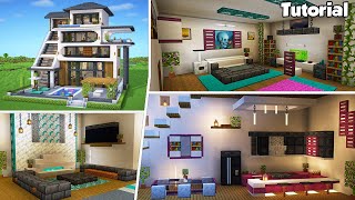 Minecraft Modern House 50 Interior Tutorial  How to Build  💡Material List in Description [upl. by Wilmer]