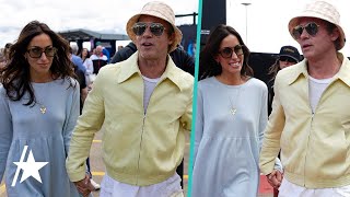 Brad Pitt amp Ines De Ramon HOLD HANDS At British Grand Prix [upl. by Wilscam919]