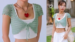 Crochet Cropped Lace Cardigan Tutorial  Chenda DIY [upl. by Cord]