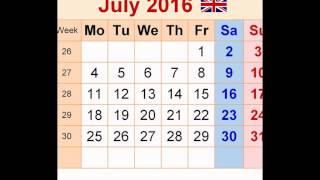 July calendar 2016 [upl. by Yelnet]