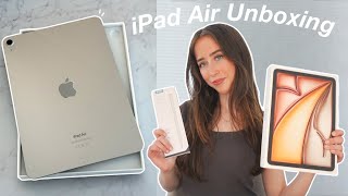 New iPad Air M2 Unboxing starlight  accessories amp alternative pencil  setup first impression [upl. by Nayek957]