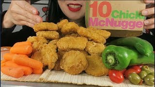 ASMR Mcdonals chicken Nuggets and green peppergreen olivescarrotstomato [upl. by Hudnut629]