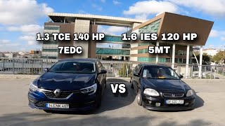 Honda Civic 16 IES 120 HP 5MT VS Renault Megane 13 TCE 140 HP 7EDC Rolling Ve Hızlanma Testi [upl. by Narej433]