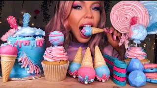 ASMR COTTON CANDY CAKE ICE CREAM CAKE POPS SPOONS BOBA JEWELS MARSHMELLOW LOLLIPOP MUKBANG 먹방 [upl. by Assinna]