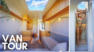 VAN TOUR  DIY Luxury Stealth Camper Van Build After 4 years of Full Time VANLIFE Unique Layout [upl. by Xxam589]