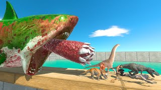 Dinosaurs and Fantasy Falling Into Green Zombie Megalodon Tank  Animal Revolt Battle Simulator [upl. by Saloma768]