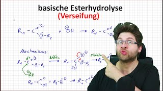 basische Esterhydrolyse  Verseifung  Mechanismus mit Beispiel einfach erklärt  Chemie [upl. by Lonne]