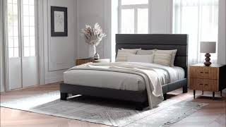 Allewie Full Size Platform Bed Frame with Fabric Upholstered Headboard and Wooden Slats Support [upl. by Akimas12]