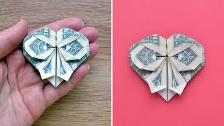 Great MONEY HEART WITH BOW Dollar Origami for Valentines Day Tutorial author Phong Tran Origami [upl. by Gerry]