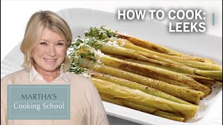 How to Make Braised Leeks  Marthas Cooking School  Martha Stewart [upl. by Aerdnaxela]