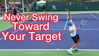 Never Swing Toward Your Target Tennis Serve Technique Explained [upl. by Drucill]