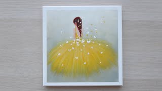 Easy acrylic painting  Yellow dress  Painting for beginners step by step [upl. by Fin354]