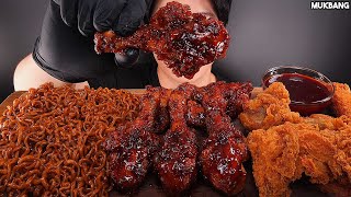 ASMR MUKBANG  Black Bean Noodles amp Spicy Fried Chicken Shrimp Stick EATING 짜파게티 BBQ 양념치킨 새우스틱 먹방 [upl. by Atsyrc]