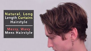 Mens Long Natural Curtains Hairstyle Tutorial  Grown Out Hair  MediumLong Length Hair [upl. by Rives228]