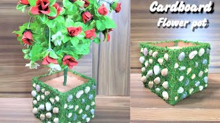 How to make Flower Pot from CardboardPebbles Cardboard Flower Pot [upl. by Prasad881]