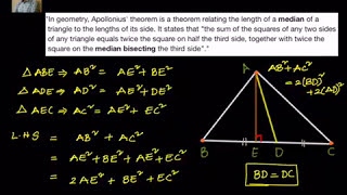 Geometry Apollonius theorem  proof by Pythagoras theorem [upl. by Yenroc]