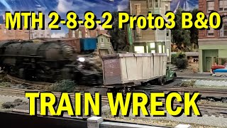 BampO 2882 Y6b MTH ProtoSound 3 Train Wreck sequence on 12x85 Lionel Layout [upl. by Hutson]