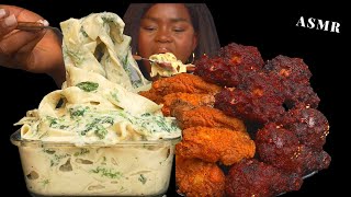 ASMR CHICKEN WINGS amp ALFREDO CREAMY PASTA MUKBANG NO Talking Sticky Eating Sounds [upl. by Amathiste]