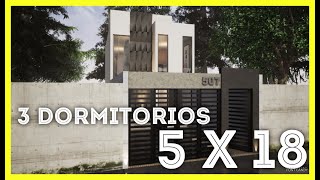 🏡PLANO DE CASA DE 5 X 18 METROS arquitectura planosdecasas fachadasdecasas desgin sobrado [upl. by Lura]