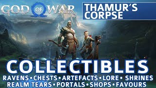 God of War  Thamurs Corpse All Collectible Locations Ravens Chests Artefacts Shrines  100 [upl. by Jillana]