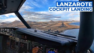 Boeing 737800 Cockpit Landing at LANZAROTE  Full Approach and Landing  Pilot View 4K [upl. by Ymmor616]