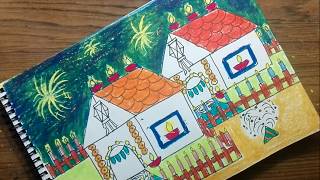 How to draw diwali festival drawing for kids [upl. by Silvano]