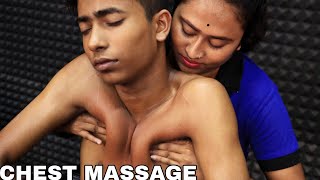 Heavy Oil Chest Massage by Barber Girl Pakhi  Upper Body Massage  Head Massage amp Neck Cracking [upl. by Oigile7]