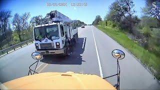 Texas school bus crash Footage shows truck hit Hays school district bus rollover after crash [upl. by Anead]