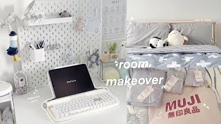 room makeover 🧸🖥 new desk setup pinterest inspired  ikea amp muji haul simple and cozy aesthetic [upl. by Helsie]