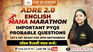 MAHA MARATHON  ENGLISH  IMPORTANT PYQs  ADRE 20  CSAP IAS ACADEMY [upl. by Enirahtak]