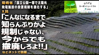 環境省「国立公園一帯で太陽光発電施設の設置規制を強化する」→X民「こんなになるまで知らんぷりかよ 規制じゃない、今からでも撤廃しろよ」などネットで話題 [upl. by Aenej550]