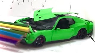 Pencils vs Car  Unbelievable Crash Test Dodge Challenger total damages [upl. by Azarria535]