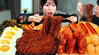 ASMR MUKBANG 직접 만든 불닭 짜장 버섯 양념치킨 소세지 먹방 amp 레시피 FRIED CHICKEN AND FIRE NOODLES EATING [upl. by Reine457]