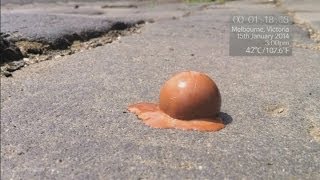 Timelapse Chocolate ball melts on ground in three minutes in Australias 42C heat [upl. by Bone177]