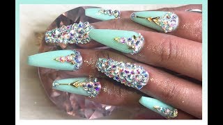 Tiffany Blue w Bling Acrylic Nails Full Set [upl. by Thorlie]