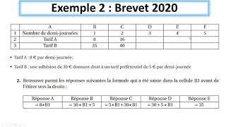 Tableur au brevet avec exemples issues du brevet [upl. by Annah]