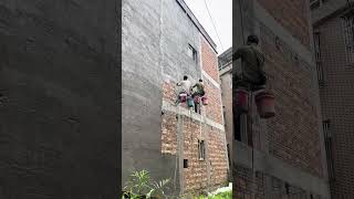 Construction process of cement mortar for brick exterior wall of bungalow [upl. by Llirret]